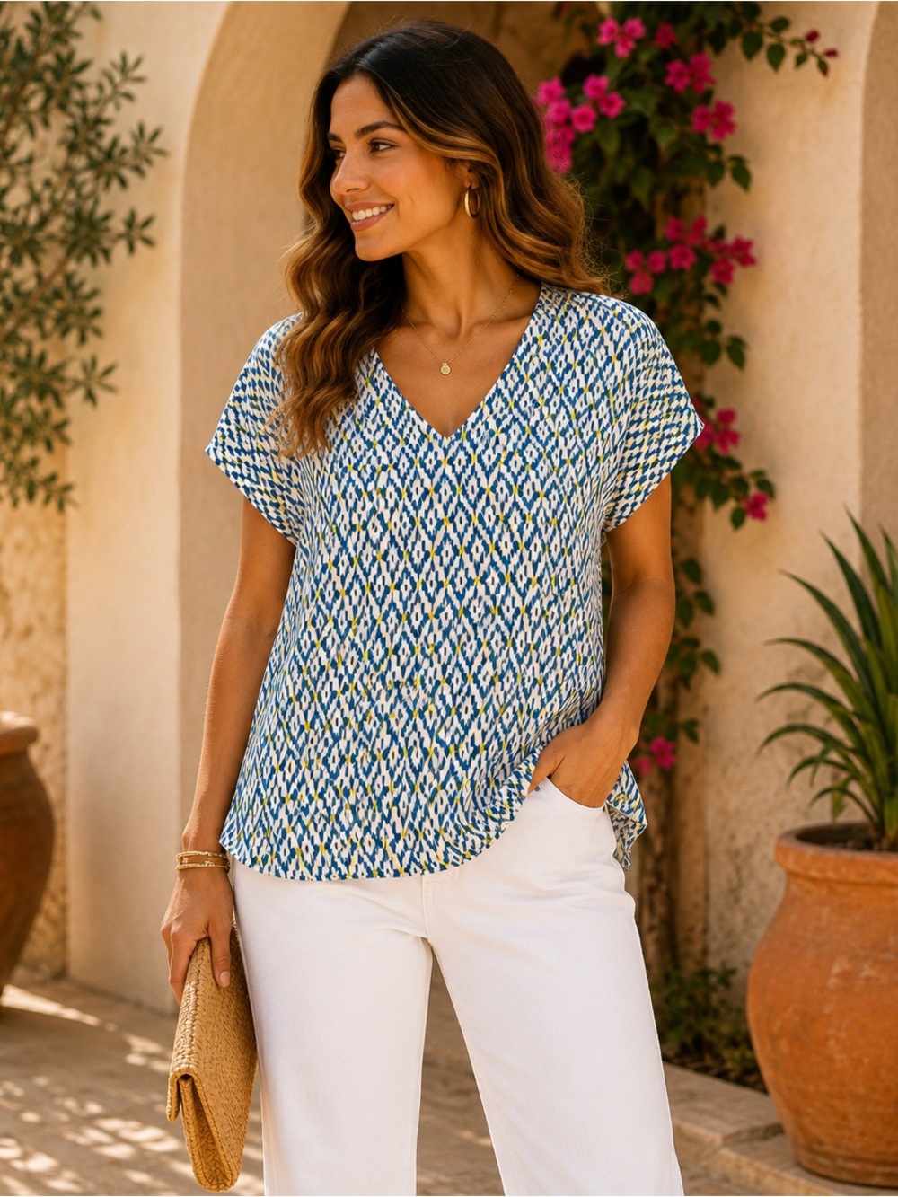 MEET ME IN SANTORINI - Blue Patterned Blouse NWT